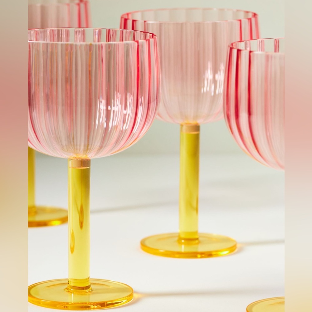 Anthropologie Raquel Scallop Acrylic Wine Glasses, Set of 4